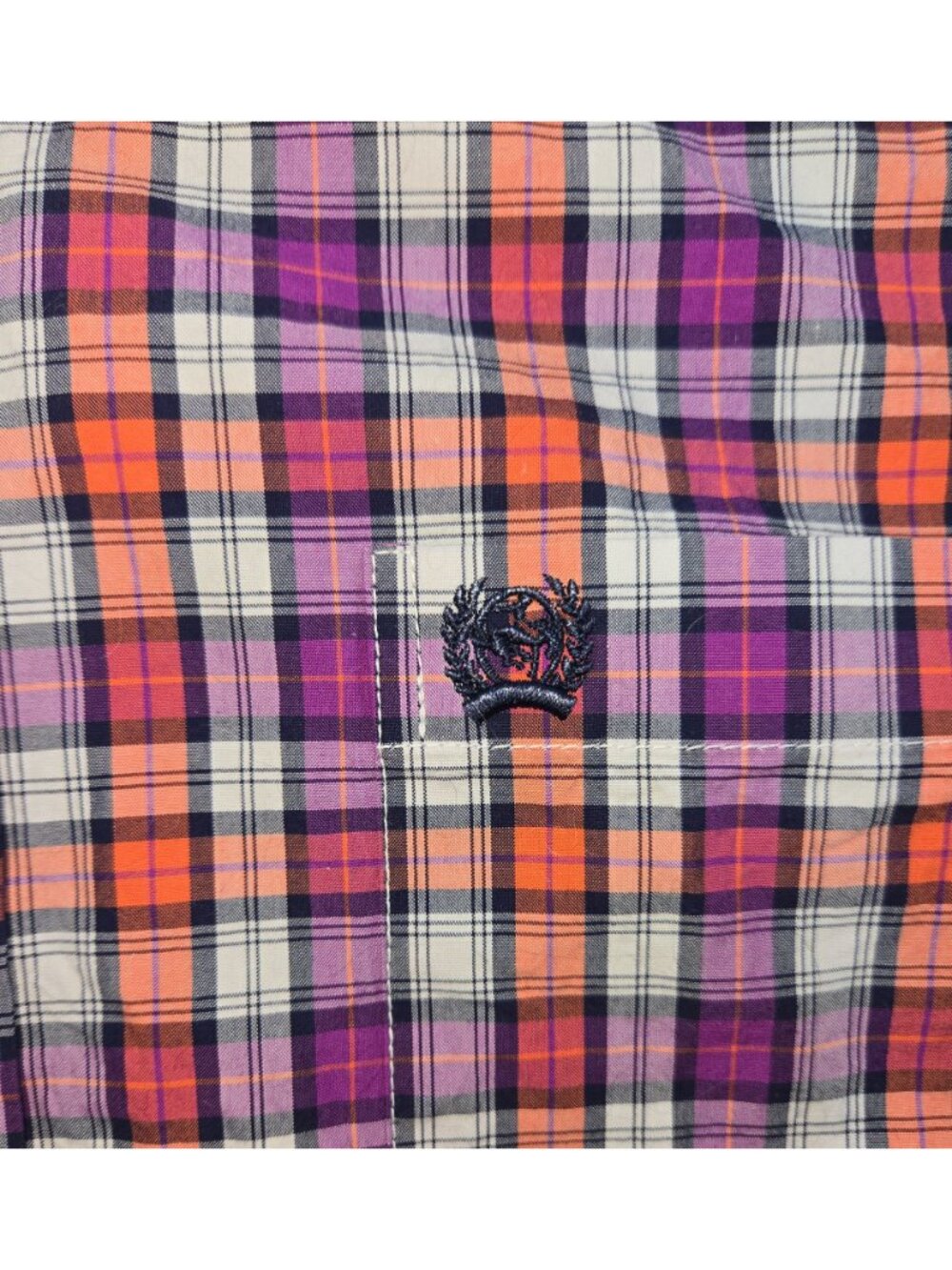Cinch Mens Plaid Short Sleeve Shirt Medium Orange Purple Plaid - Picture 6 of 7